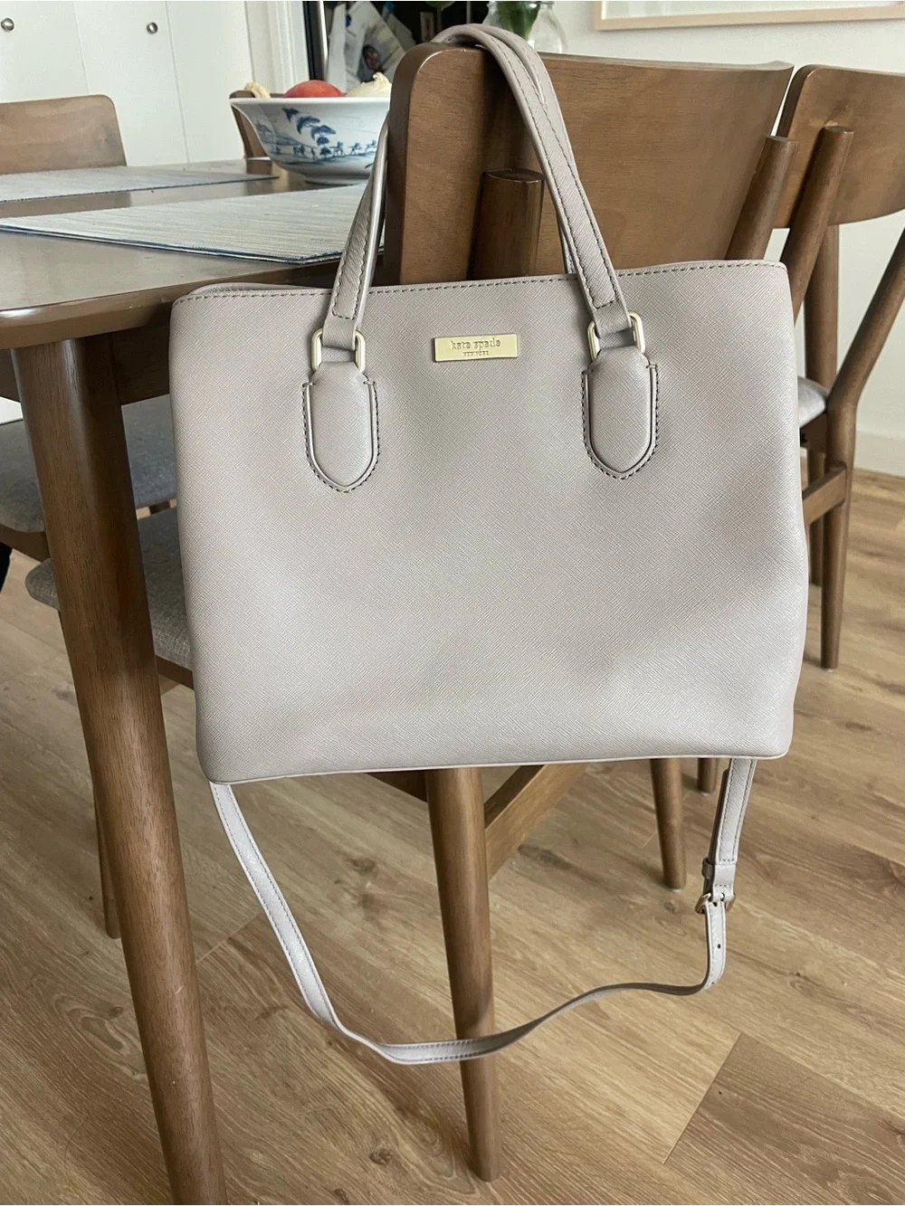 kate spade Light Taupe Structured Medium Tote with Removable Strap